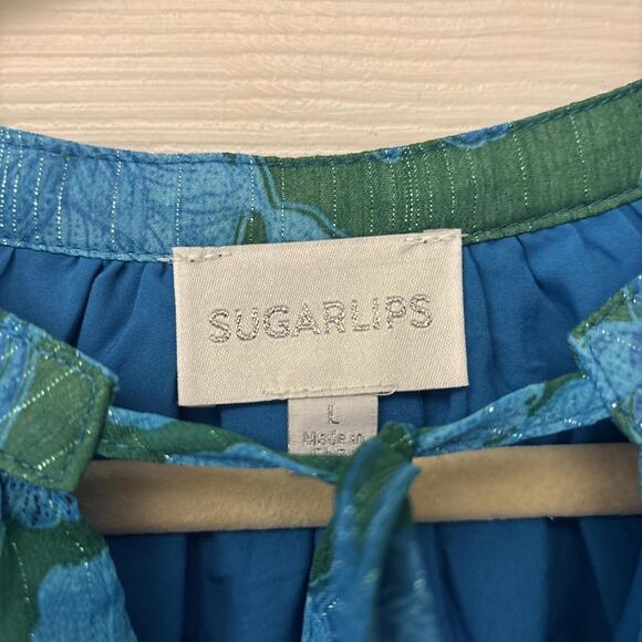 Sugar Lips Long Sleeve Teal & Green Chiffon Mini Dress. Ruffle. Bright. Large. - Picture 8 of 9